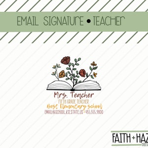 Personalized Email Signature * Floral Book * Elementary * Teacher