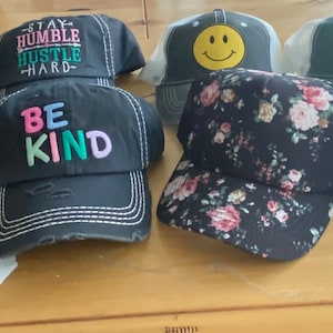 Distressed Graphic Baseball Cap | Butterfly Baseball Cap | Happy Camper Baseball Cap | Love My Tribe Baseball Cap | Be Kind Baseball Cap |