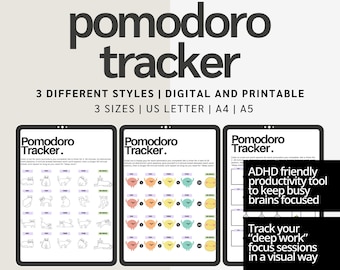 ADHD Pomodoro Tracker Printable: Cat, Happy Guy, Color Block Styles (Digital Download)