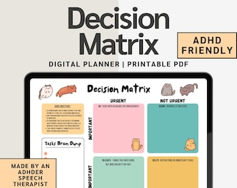 ADHD Decision Matrix: Kawaii Cat Printable Planner (US Letter & A4)