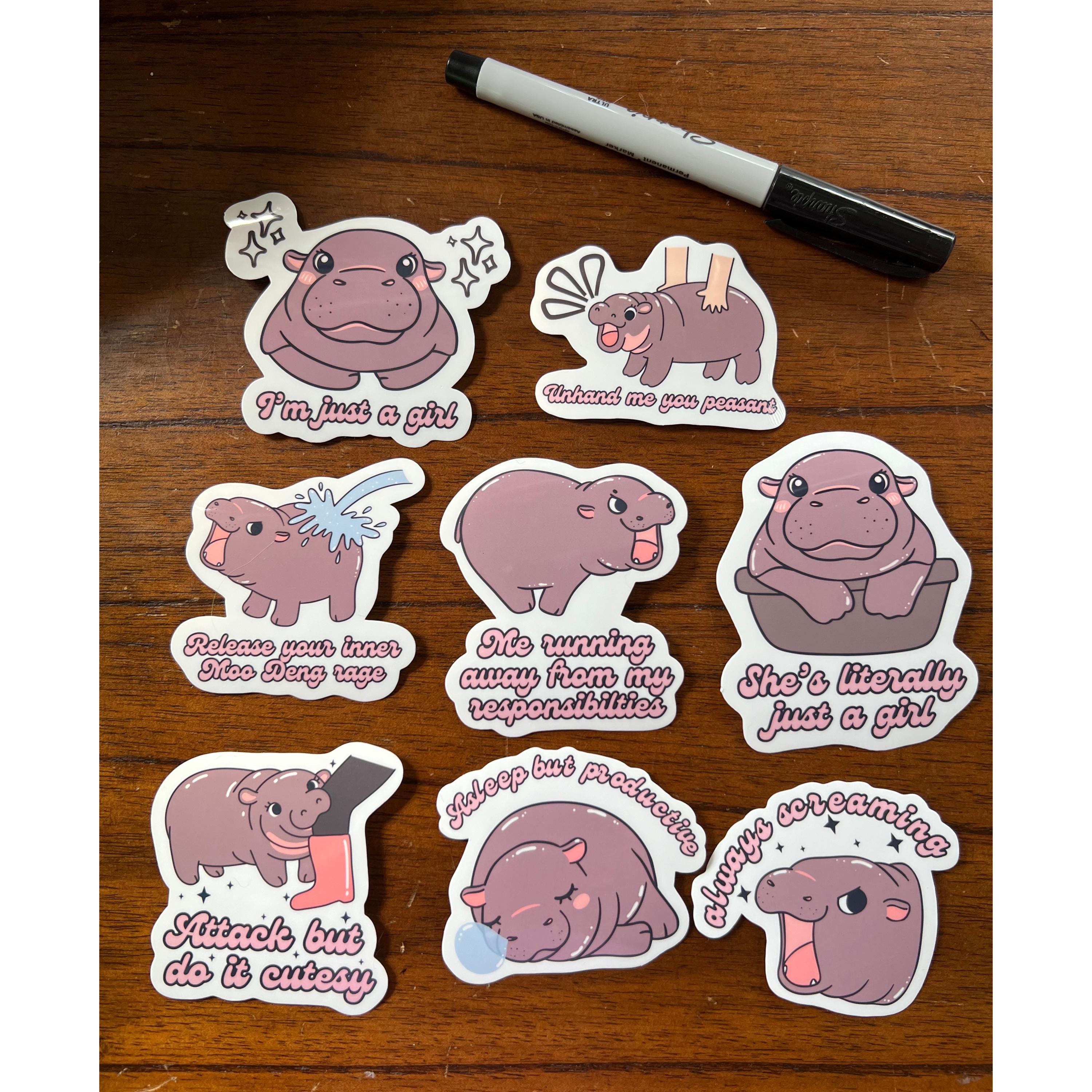 Boo Deng Meme Moo Deng Hippo Sticker Pack Funny Sarcastic Meme Stickers Total Set of ...