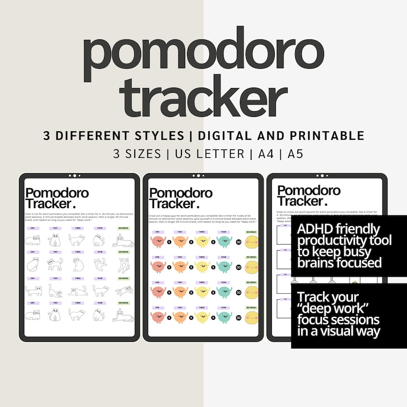 Printable Pomodoro Tracker, Pomodoro Planner Printable, Productivity ...