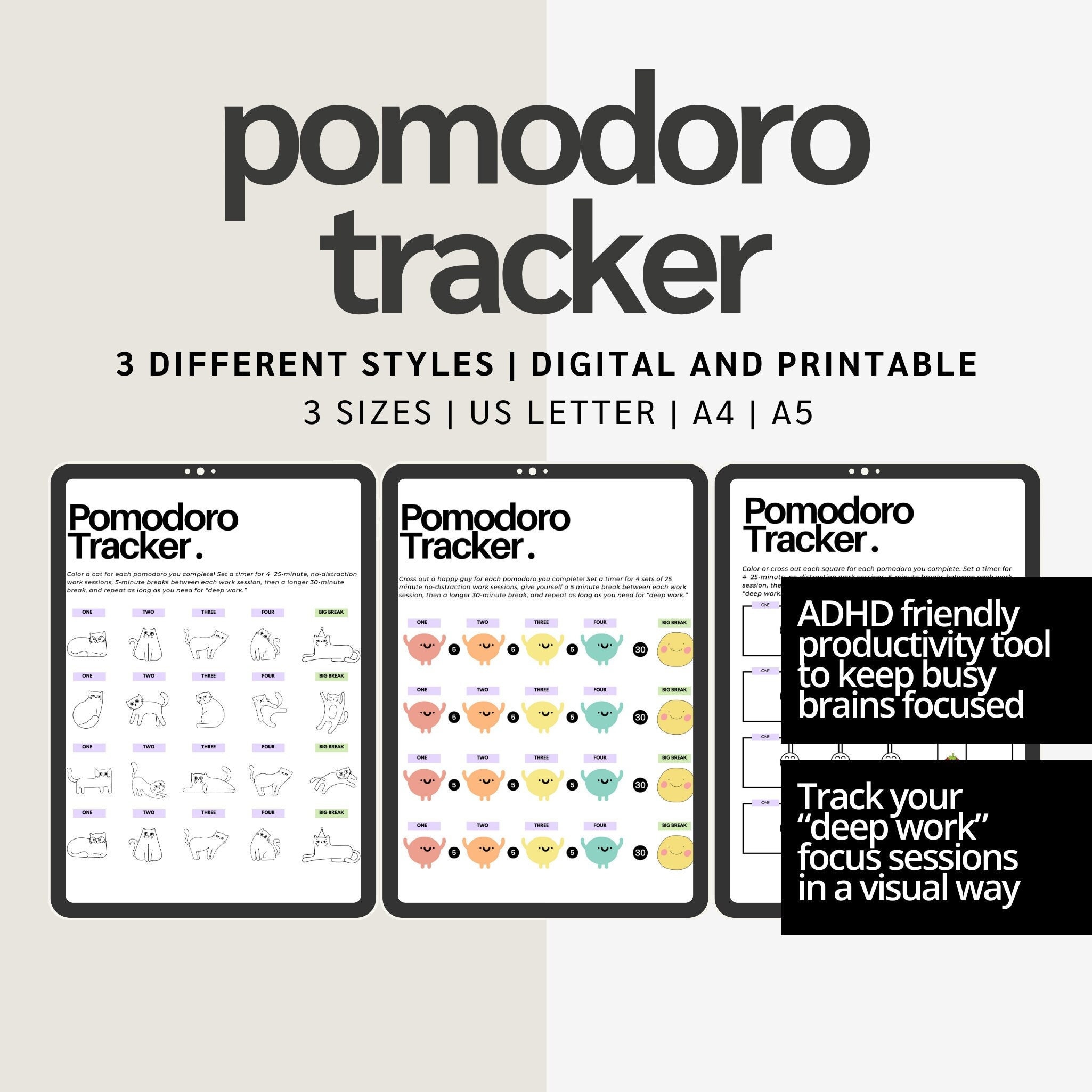 Printable Pomodoro Tracker, Pomodoro Planner Printable, Productivity ...