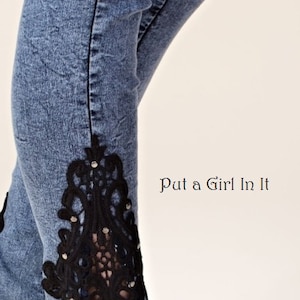 New Vocal Apparel Womens blue embellished crochet lace contrast jeggings jeans leggings s m l xl 2x 3x