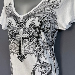 thumbnail image 2 of Vocal Women's Crystal Sublimation Old School Tattoo Shirt Sweater - V-Neck, S M L XL 2 of 2