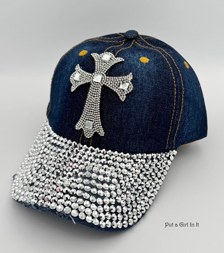 Embellished Denim Baseball Cap - Blue with Crystal Accent Rhinestone Denim Cap - Etsy main image 4