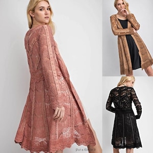 New boho Vocal Apparel women's embellished studded western faux suede floral lace duster cardigan jacket s m l xl 1x 2x 3x pink black brown