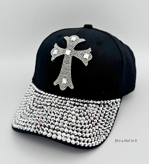 New Black Crystal Rhinestone Bling Cross Adjustable Baseball  display picture 2