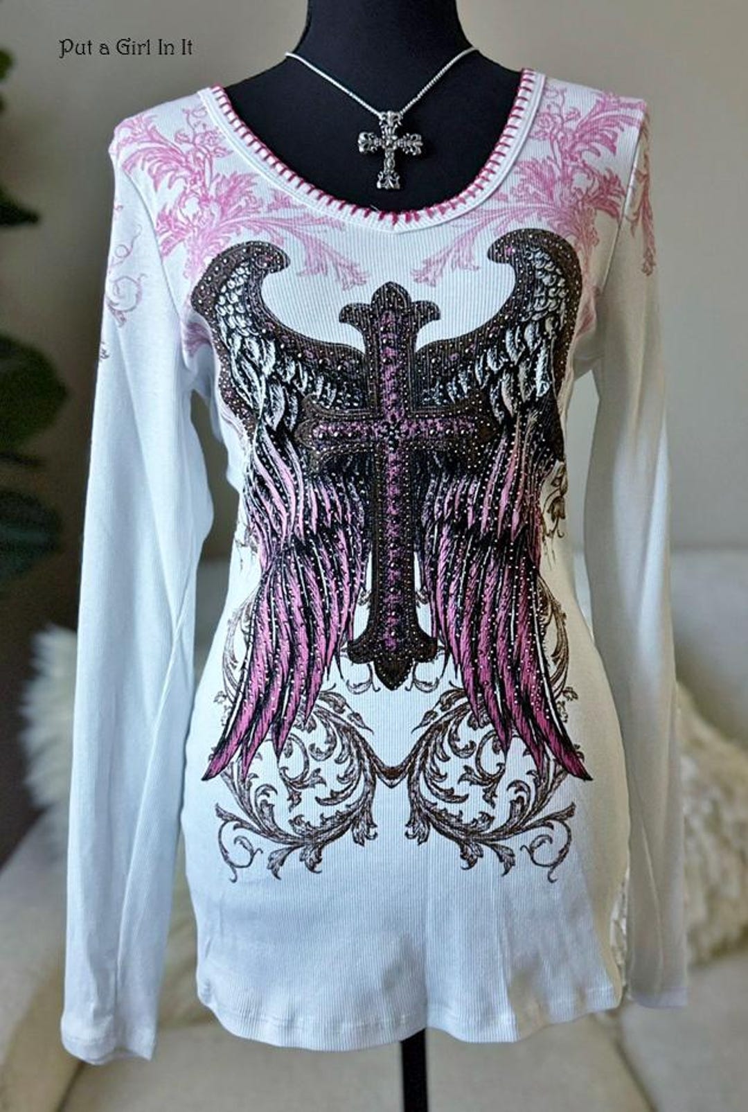 New Vocal Apparel Womens Crystal Embellished White Pink