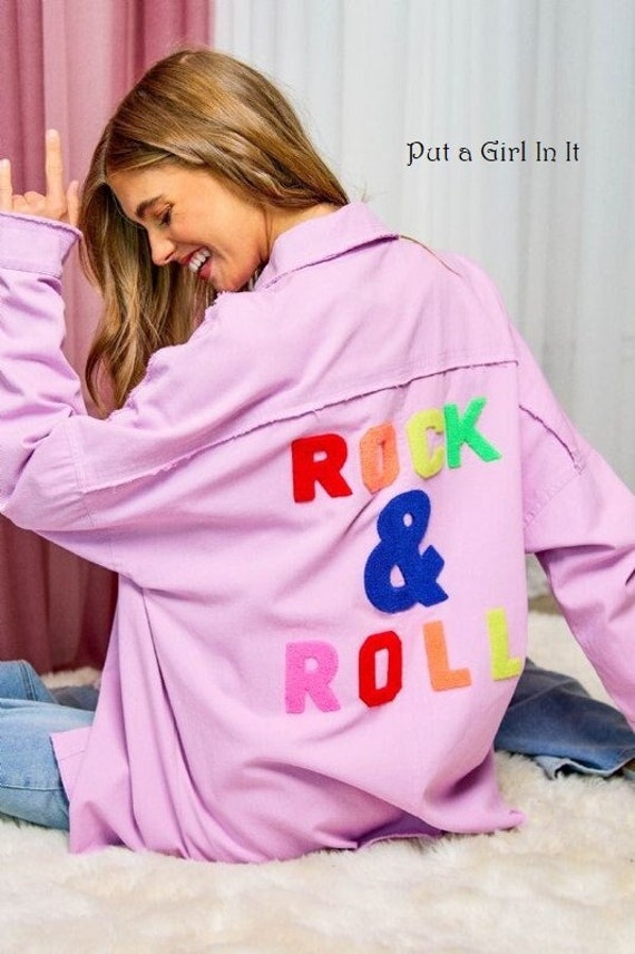 New Womens Soft Lilac Purple Rainbow Rock & Roll Distressed