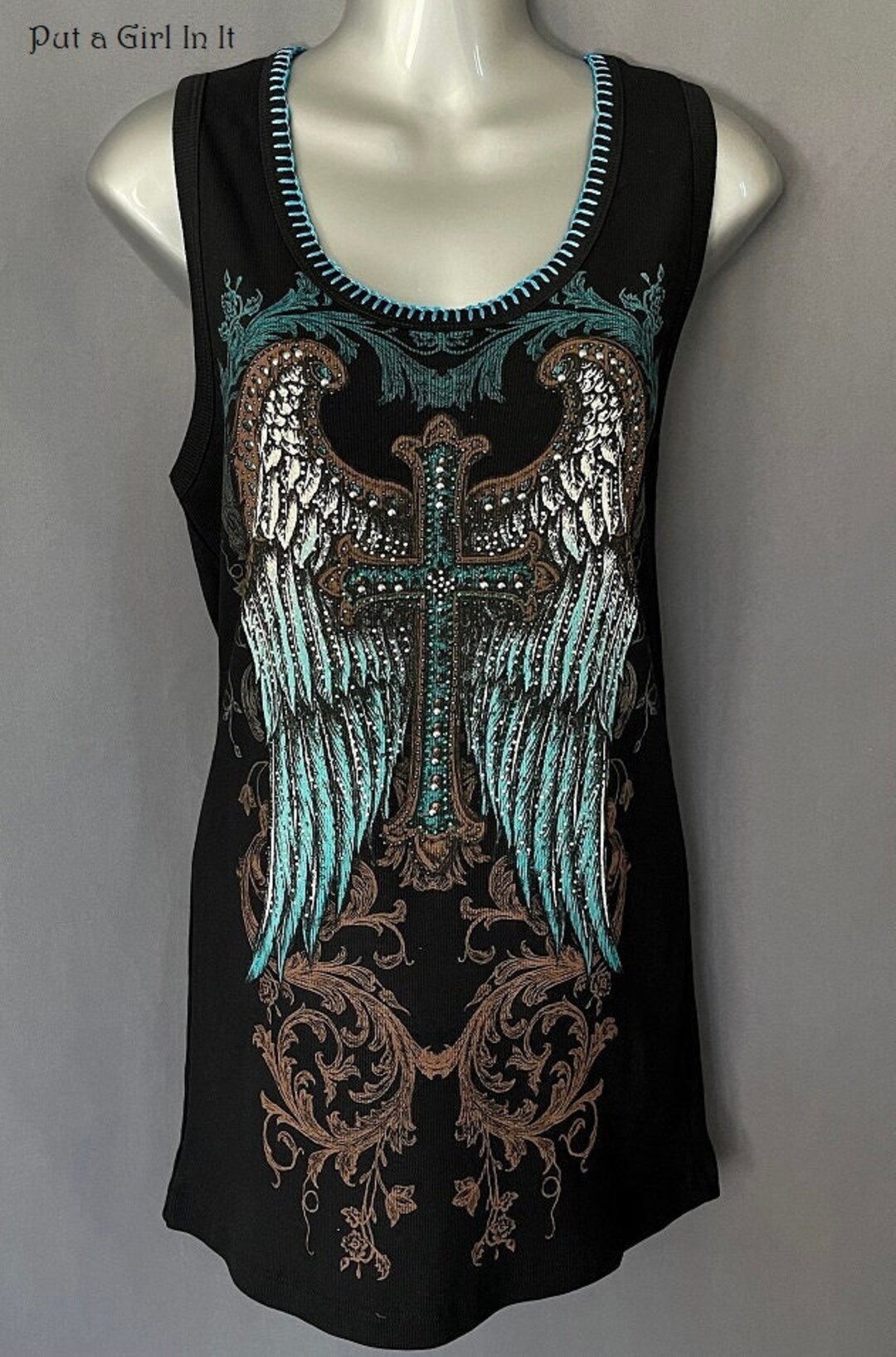 New Vocal Apparel Womens Plus Size Crystal Embellished Black