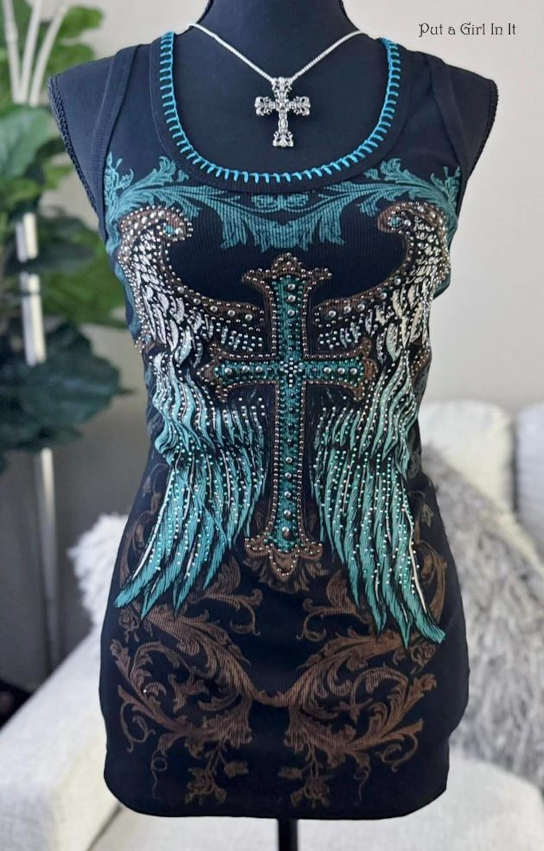 New Vocal Apparel Womens Plus Size Crystal Embellished Black