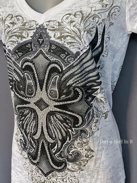 New Vocal Apparel Womens Embellished Crystal White Burnout