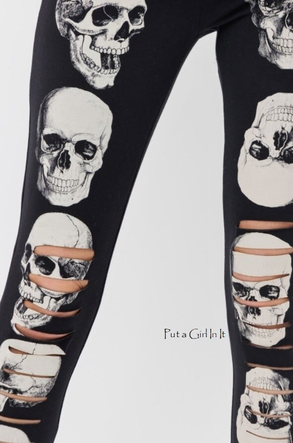 New Vocal Apparel Womens Plus Size Black Laser Cut Slashed Skeleton Skull  Tattoo Leggings 1X 2X 3X Usa 