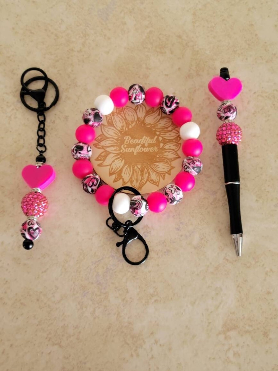 Heart Wristlet Keychain, Gift Set, Gift for Her, Teacher Gift, Silicone Wristlet, Birthday Gift