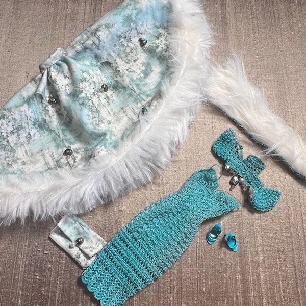 Poppy Parker Silkstone Fashion Royalty: Handwoven Teal Dress Ensemble