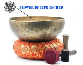 large Singing Bowl-Flower of life carved extra large singing bowl-Chakra Healing yoga bowl-meditation bowl-sound Bath-Heal your Body-Nepal