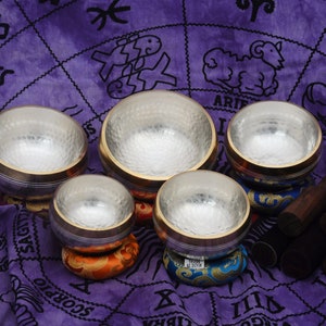 Silver plating Hand Beaten singing bowl set of 5- 5 Chakra Healing Himalayan singing bowl set-Best for Healing and Mediation-Yoga bowl