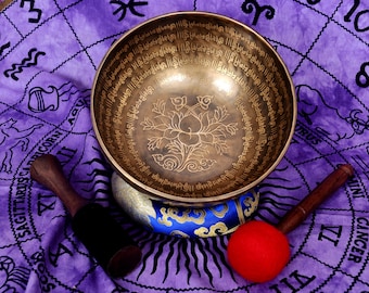 10 inches Diameter lotus flower carved handmade singing bowl-Chakra Healing yoga bowl-Chakra healing singing bowl for Meditation