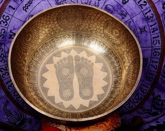 Extra Large Handmade singing bowl-Himalayan singing bowl-Large singing bowl-Buddha Foot carved Master Healing singing bowl-Master quality