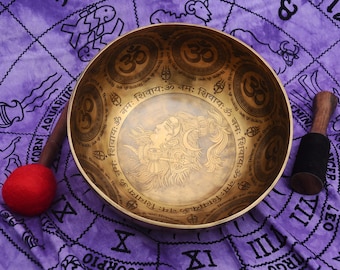 10 inches Diameter Lord Shiva Carved Handmade singing bowl-Chakra healing Himalayan singing bowl-Blessed-Best for healing and Meditation