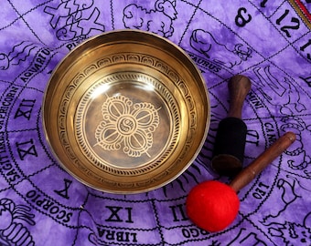 20 cm Diameter Double dorje carved singing bowl-Mantra Carved Himalayan singign bowl-Singing bowl best for Meditation , Healing , Chakra