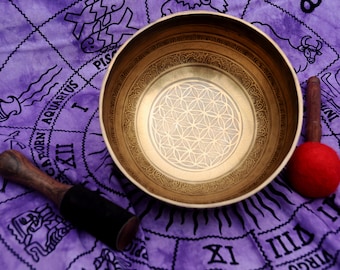 Singing bowl-9 inches Diameter Flower of life carved Handmade singing bowl-Tibetan singing bowl for healing and Meditation-Sound bath