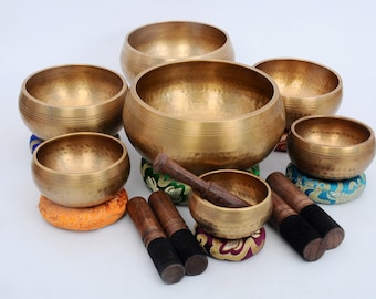 Beaten singign bowl set-Singing bowl set of 7-Tibetan singing bowl set-Himalayan singing bowl set-Chakra singing bowl set-Beaten chakra set