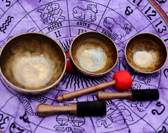 Full moon singing bowl set of 3-3 chakra Healing full moon singing bowl -Best for Balancing Chakra-Healing and meditation-Mindfulness