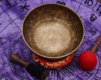 Buddha carved fine quality singing bowl-9 inches diameter singing bowl-Tibetan singing bowl-Singing bowl for Meditation and chakra healing