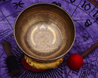 10 inches Diameter buddha carved singign bowl-Mantra Blessed chakra Healing singing bowl-Meditation bowl-Chakra Healing Meditation