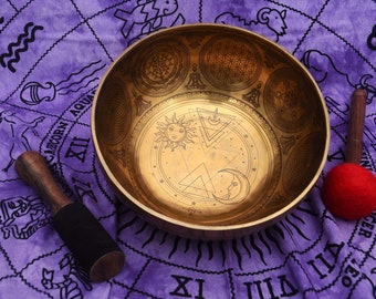 Sun Moon carved Handmade singing bowl-9 inches Diameter Tibetan singing bowl-Chaka Healing Meditation bowl-Best for chakra Balance