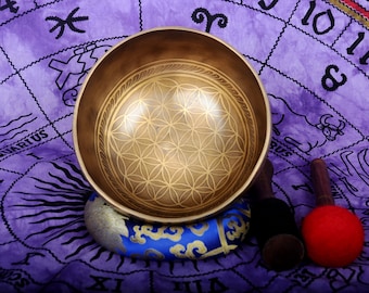 9 inches Diameter Flower of life carved Handmade singing bowl-Chakra Healing Himalayan singign bowl-Meditation bowl from Nepal-yoga bowl