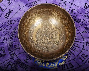 9 inches Diameter Green tara carved singign bowl-Mantra Blessed chakra Healing singing bowl-Meditation bowl-Chakra Healing Meditation