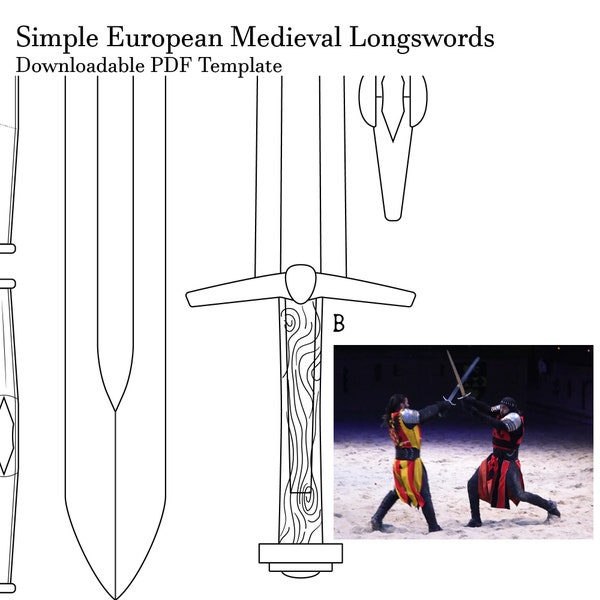 Simple Medieval Longsword Pattern PDF; longsword style sword template/pattern pdf