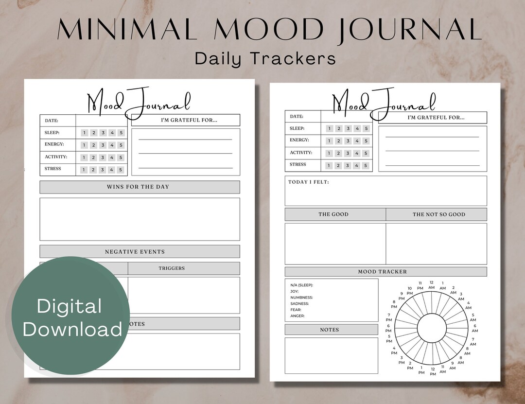 Simple Minimal Mood Journal Printable, Mood Tracker, Mental Health ...