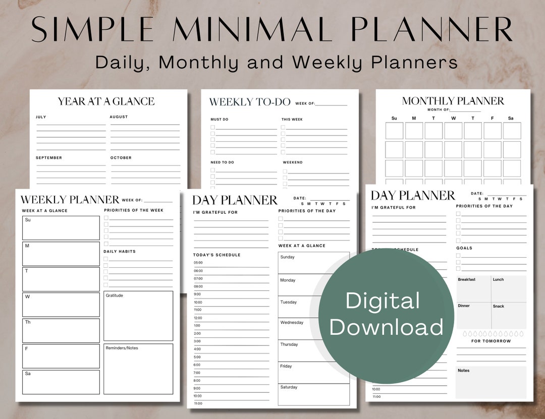 Simple Minimal Planner Printable Bundle 2022 2033 Daily - Etsy