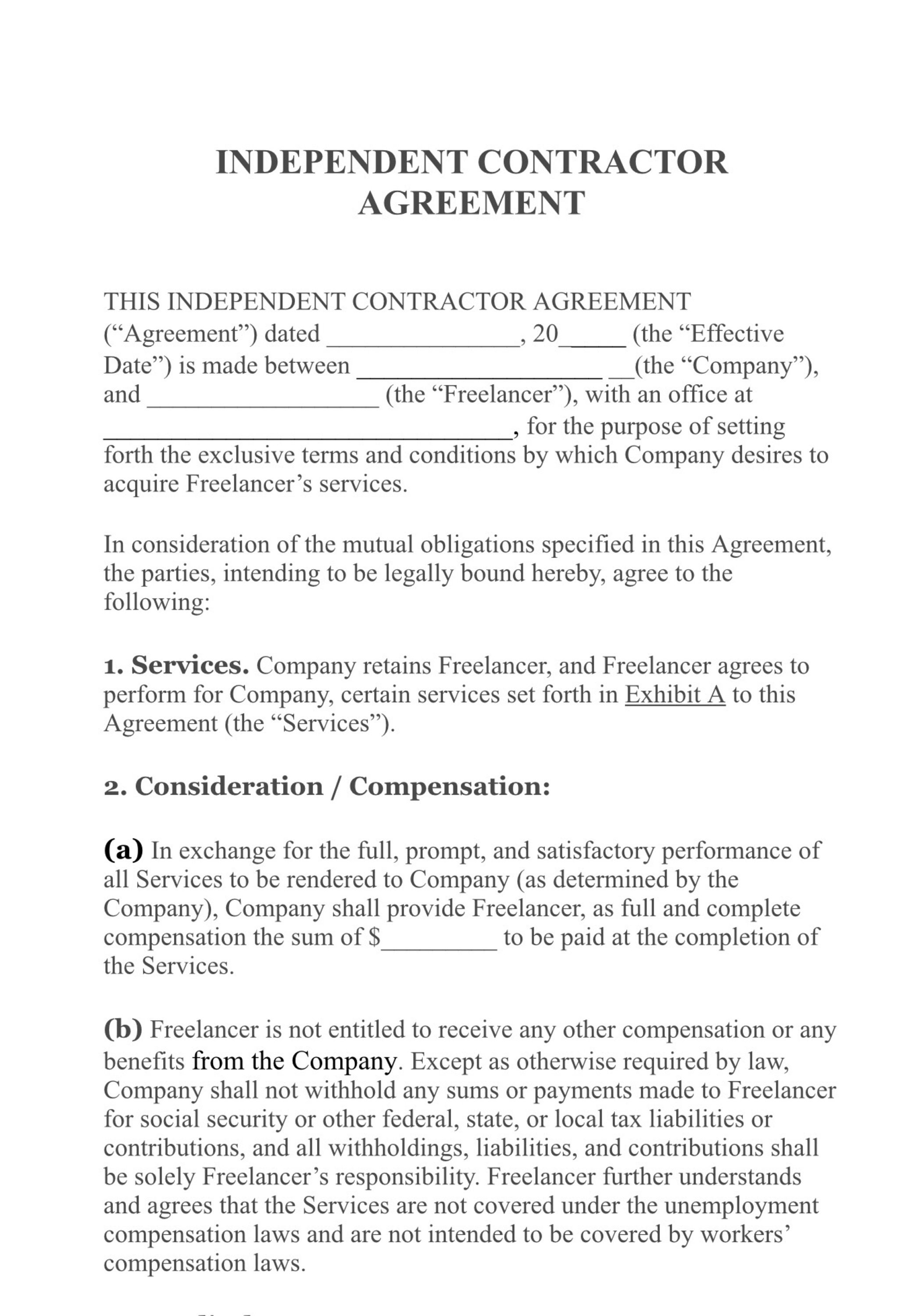 Individual Contract Example INDEPENDENT CONTRACT AGREEMENT - Etsy