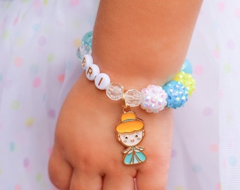 Cinderella Inspired Bracelet, Personalized Kids Bracelet, Custom Beaded Charm Bracelet, Toddler Bracelet, Little Girl, Princess Bracelet