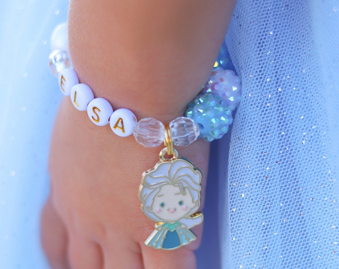 Queen Elsa Inspired Personalized Custom Beaded Kids Bracelet, Toddler Bracelet, Little Girl Bracelet, Frozen Inspired Bracelet, Elsa