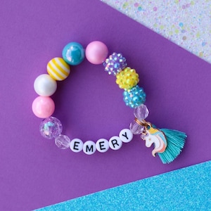 Personalized Kids Bracelet, Custom Beaded Charm Bracelet, Birthday Bracelet, Toddler Bracelet, Little Girl Bracelet, Unicorn Bracelet