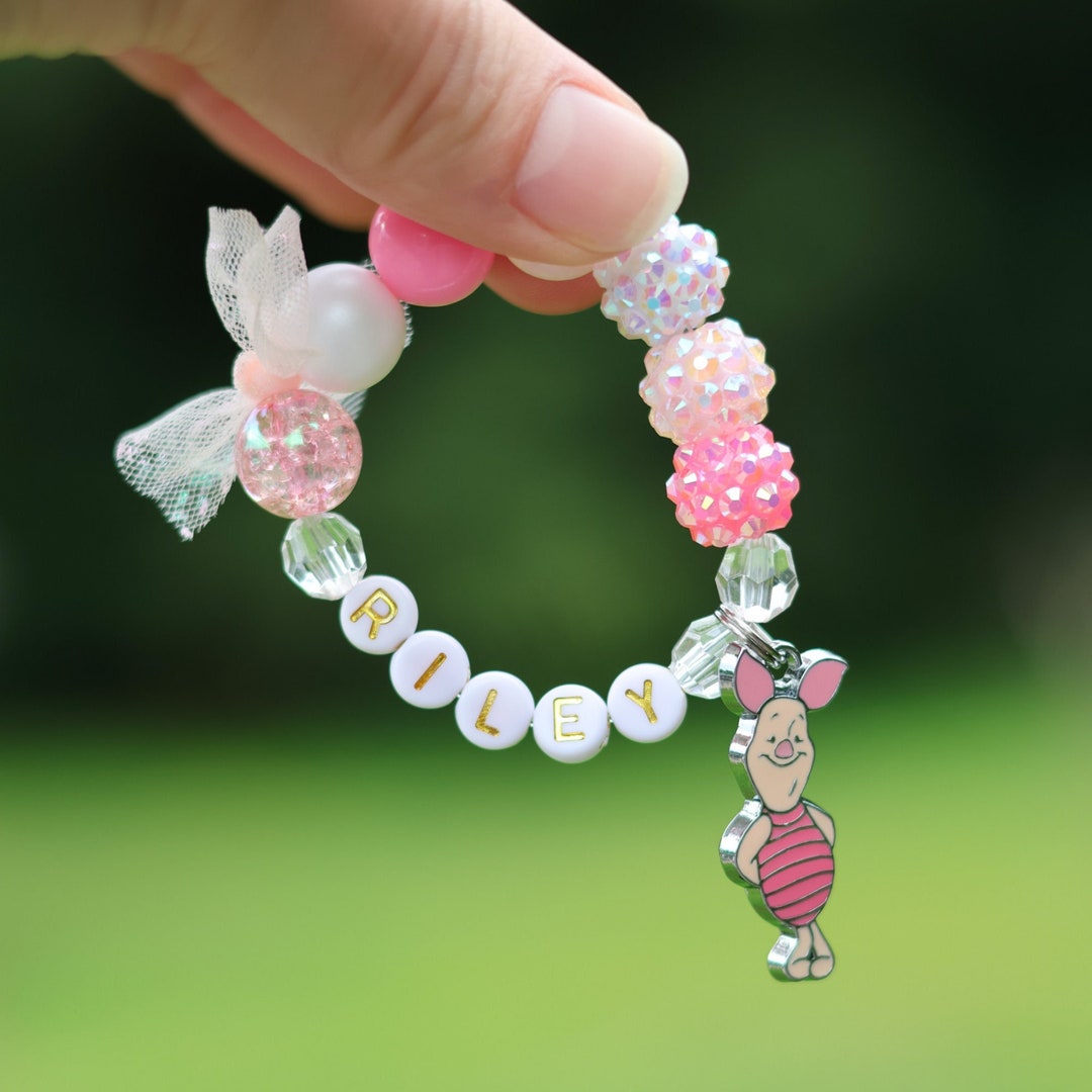 Piglet Inspired Bracelet, Personalized Custom Beaded Kids Bracelet