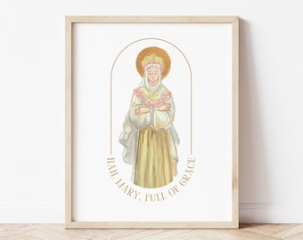 Hail Mary Full of Grace Print Catholic Wall Art DIGITAL DOWNLOAD