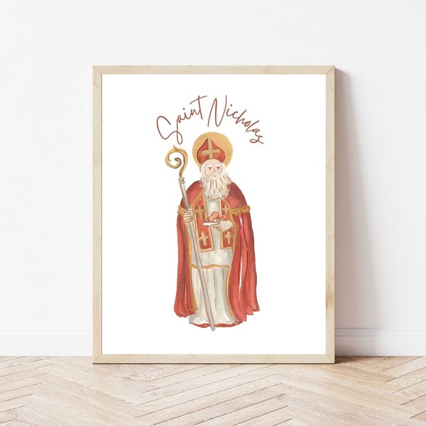 Saint Nicholas Print Wall Art Illustration Catholic Christmas DIGITAL DOWNLOAD