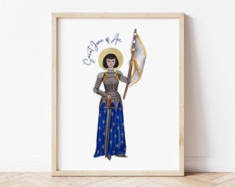 Tryck av Jeanne d'Arc, katolsk väggkonst, digital nedladdning