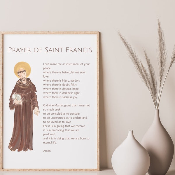 Prière de la paix Saint François d'assise impression art catholique TÉLÉCHARGEMENT NUMÉRIQUE