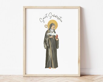 Heilige Scholastica Druck katholische Wandkunst DIGITALER DOWNLOAD