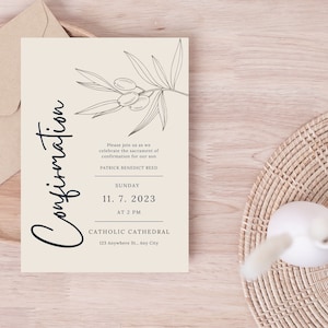 Confirmation Invitation Digital Template Editable Printable Catholic