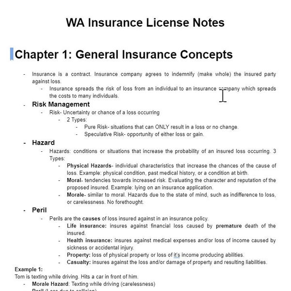 Washington State Insurance License Exam Study Notes