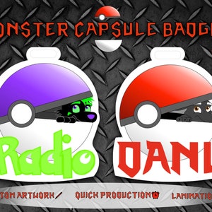 COMMISSION Monster Capsule Badges, Fursona Fursuit Badges